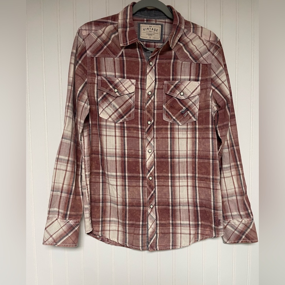 Buckle BKE Vintage 1967 Standard Fit Distressed Pearl Snap Western Shirt Mens S